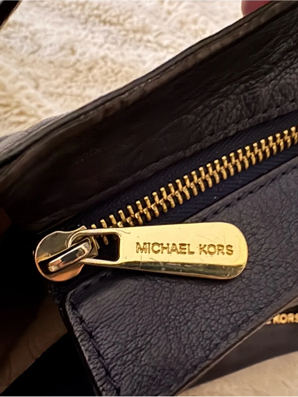 Michael Kors Astor Navy Leather Shoulder Bag with Gold Hardware